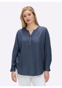 sheego Gro&szlig;e Gr&ouml;&szlig;en Longbluse mit abgerundetem Saum, rauchblau, Gr&ouml;&szlig;e 44 - Damen