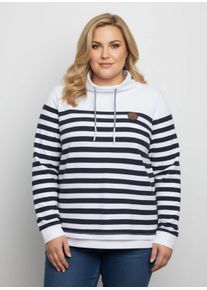 sheego Große Größen Sweatshirt mit verlängertem Rückteil, weiß-marine-geringelt, Größe 54 - Damen