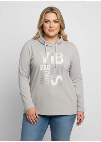 sheego Gro&szlig;e Gr&ouml;&szlig;en Langarmshirt mit silberfarbigem Print, hellgrau, Gr&ouml;&szlig;e 36 - Damen