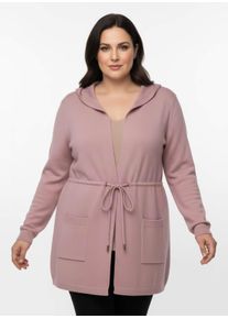 sheego Gro&szlig;e Gr&ouml;&szlig;en Kapuzenstrickjacke mit Tunnelzug in der Taille, hortensie, Gr&ouml;&szlig;e 50 - Damen