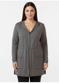 sheego Gro&szlig;e Gr&ouml;&szlig;en Kapuzenstrickjacke mit Tunnelzug in der Taille, anthrazit-meliert, Gr&ouml;&szlig;e 44 - Damen