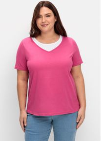 sheego Gro&szlig;e Gr&ouml;&szlig;en Kurzarmshirt mit Ziersteinchen, fuchsia, Gr&ouml;&szlig;e 48 - Damen