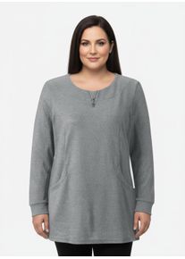 sheego Gro&szlig;e Gr&ouml;&szlig;en Langarmshirt, hellgrau-schwarz-meliert, Gr&ouml;&szlig;e 50 - Damen