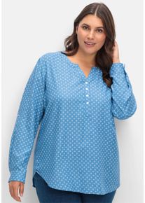 sheego Gro&szlig;e Gr&ouml;&szlig;en Schlupf-Bluse mit Minimal-Muster, mittelblau-wei&szlig;-bedruckt, Gr&ouml;&szlig;e 44 - Damen