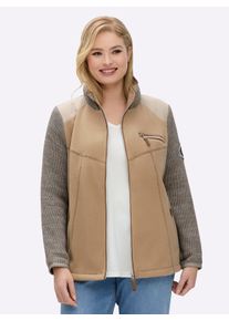 sheego Gro&szlig;e Gr&ouml;&szlig;en Fleecejacke im Mix aus Fleece und Strick, sand-meliert, Gr&ouml;&szlig;e 52 - Damen