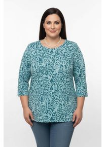 sheego Gro&szlig;e Gr&ouml;&szlig;en Longshirt mit Seitenschlitzen, aquamarin-bedruckt, Gr&ouml;&szlig;e 50 - Damen