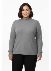 sheego Gro&szlig;e Gr&ouml;&szlig;en Stehkragenpullover mit Baumwolle, grau-meliert, Gr&ouml;&szlig;e 46 - Damen