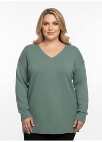 sheego Gro&szlig;e Gr&ouml;&szlig;en Longpullover mit Ajour-Herzchen, jade, Gr&ouml;&szlig;e 42 - Damen