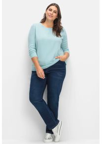 sheego Gro&szlig;e Gr&ouml;&szlig;en Rundhalspullover in Form gestrickt, w&auml;rmend, aqua, Gr&ouml;&szlig;e 56 - Damen