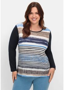sheego Gro&szlig;e Gr&ouml;&szlig;en Langarmshirt mit grafischem Muster vorne, marine-gestreift, Gr&ouml;&szlig;e 44 - Damen
