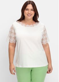 sheego Gro&szlig;e Gr&ouml;&szlig;en Spitzenshirt mit transparenter Spitze, ecru, Gr&ouml;&szlig;e 48 - Damen