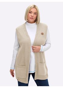 sheego Gro&szlig;e Gr&ouml;&szlig;en Strickweste in Longform, gerippt, sand, Gr&ouml;&szlig;e 50 - Damen