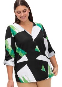 sheego Gro&szlig;e Gr&ouml;&szlig;en V-Shirt im Grafik-Dessin, schwarz-apfel-gemustert, Gr&ouml;&szlig;e 48 - Damen