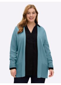 sheego Gro&szlig;e Gr&ouml;&szlig;en Longstrickjacke mit Schalkragen, wintert&uuml;rkis, Gr&ouml;&szlig;e 46 - Damen