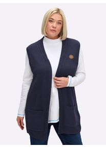sheego Gro&szlig;e Gr&ouml;&szlig;en Strickweste in Longform, gerippt, marine, Gr&ouml;&szlig;e 54 - Damen
