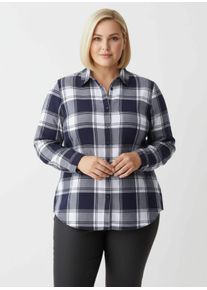 sheego Große Größen Flanellbluse in Karo-Muster, marine-weiß-kariert, Größe 48 - Damen