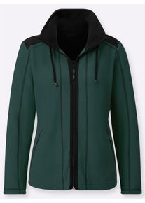 sheego Gro&szlig;e Gr&ouml;&szlig;en Fleecejacke mit Kontraststreifen, dunkelgr&uuml;n-schwarz, Gr&ouml;&szlig;e 52 - Damen