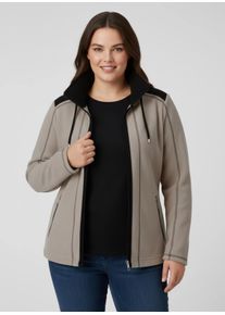 sheego Gro&szlig;e Gr&ouml;&szlig;en Fleecejacke mit Kontraststreifen, beige-schwarz, Gr&ouml;&szlig;e 54 - Damen