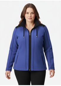 sheego Große Größen Fleecejacke mit Kontraststreifen, blau-schwarz, Größe 46 - Damen