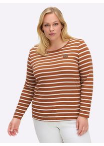 sheego Gro&szlig;e Gr&ouml;&szlig;en Ringelshirt mit Lederimitat-Patches, cognac-ecru-gestreift, Gr&ouml;&szlig;e 48 - Damen