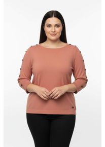 sheego Große Größen 3/4 Arm-Pullover mit Zierknopf-Detail, papaya, Größe 42 - Damen