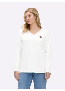 sheego Gro&szlig;e Gr&ouml;&szlig;en Langarmshirt mit V-Ausschnitt, ecru, Gr&ouml;&szlig;e 44 - Damen