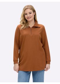 sheego Große Größen Longsweatshirt mit Umlegekragen, cognac, Größe 50 - Damen
