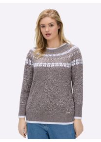 sheego Gro&szlig;e Gr&ouml;&szlig;en Norwegerpullover mit breiten Rippb&uuml;ndchen, dunkeltaupe-beige-meliert, Gr&ouml;&szlig;e 50 - Damen