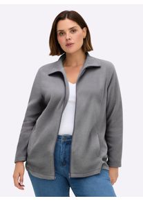 sheego Gro&szlig;e Gr&ouml;&szlig;en Fleecejacke mit zwei Taschen, grau, Gr&ouml;&szlig;e 56 - Damen
