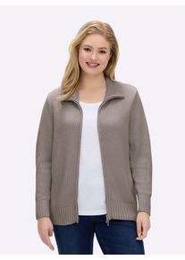 sheego Große Größen Strickjacke mit 2-Wege-Reißverschluss, taupe-meliert, Größe 52 - Damen