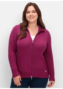 sheego Gro&szlig;e Gr&ouml;&szlig;en Strickjacke mit 2-Wege-Rei&szlig;verschluss, fuchsia, Gr&ouml;&szlig;e 48 - Damen