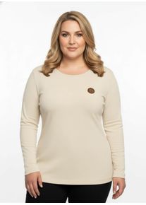 sheego Große Größen Longsleeve mit paspeliertem Rundhals-Ausschnitt, elfenbein, Größe 54 - Damen