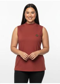 sheego Große Größen Shirttop mit Stehkragen, pflegeleicht, terra, Größe 38 - Damen