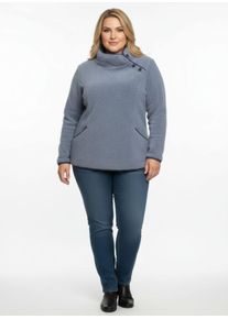 sheego Große Größen Fleeceshirt mit Kontrastpaspeln, taubenblau, Größe 48 - Damen