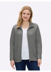 sheego Gro&szlig;e Gr&ouml;&szlig;en Strickjacke mit 2-Wege-Rei&szlig;verschluss, grau-meliert, Gr&ouml;&szlig;e 46 - Damen