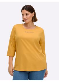 sheego Gro&szlig;e Gr&ouml;&szlig;en 3/4-Arm-Shirt mit Ziersteinchen, ocker, Gr&ouml;&szlig;e 50 - Damen