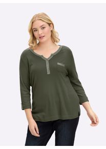 sheego Große Größen 3/4-Arm-Shirt mit Glitzer-Details, khaki, Größe 40 - Damen