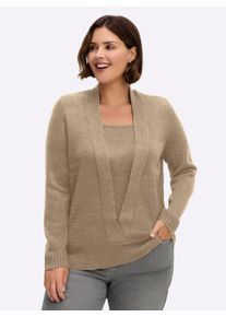 sheego Gro&szlig;e Gr&ouml;&szlig;en 2-in-1-Pullover mit Schalkragen-Optik, goldfarben-meliert, Gr&ouml;&szlig;e 56 - Damen