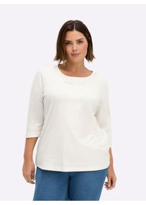 sheego Große Größen 3/4-Arm-Shirt mit Ziersteinchen, ecru, Größe 46 - Damen