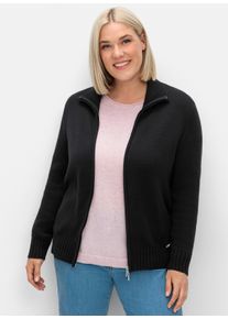 sheego Gro&szlig;e Gr&ouml;&szlig;en Strickjacke mit 2-Wege-Rei&szlig;verschluss, schwarz, Gr&ouml;&szlig;e 46 - Damen