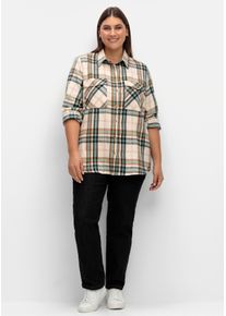 sheego Gro&szlig;e Gr&ouml;&szlig;en Flanellbluse mit mehrfarbigem Webkaro, jade-elfenbein-kariert, Gr&ouml;&szlig;e 52 - Damen