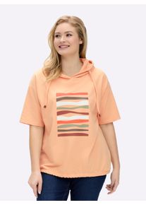 sheego Gro&szlig;e Gr&ouml;&szlig;en Kapuzensweatshirt mit elastischem Saum, apricot-ecru-bedruckt, Gr&ouml;&szlig;e 54 - Damen