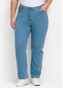 sheego Gro&szlig;e Gr&ouml;&szlig;en 5-Pocket-Jeans mit Stickerei-Motiv, blue-bleached, Gr&ouml;&szlig;e 28 - Damen