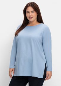 sheego Gro&szlig;e Gr&ouml;&szlig;en Langarmshirt mit hohen Seitenschlitzen, bleu, Gr&ouml;&szlig;e 44 - Damen