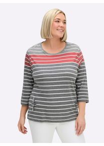 sheego Gro&szlig;e Gr&ouml;&szlig;en 3/4-Arm-Shirt mit 2 imitierten Taschen, anthrazit-koralle-gestreift, Gr&ouml;&szlig;e 50 - Damen