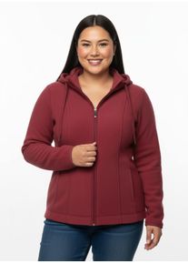 sheego Gro&szlig;e Gr&ouml;&szlig;en Fleecejacke mit abnehmbarer Kapuze, kirschrot, Gr&ouml;&szlig;e 52 - Damen