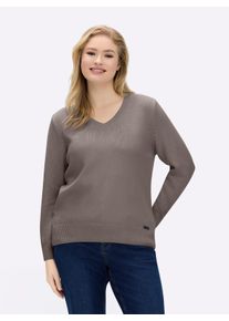 sheego Gro&szlig;e Gr&ouml;&szlig;en V-Ausschnitt-Pullover mit Baumwolle, taupe-meliert, Gr&ouml;&szlig;e 44 - Damen