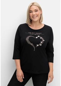 sheego Gro&szlig;e Gr&ouml;&szlig;en 3/4-Arm-Shirt mit Herz-Motiv, schwarz-beige, Gr&ouml;&szlig;e 50 - Damen