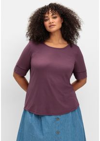 sheego Gro&szlig;e Gr&ouml;&szlig;en T-Shirt mit zweilagigem &Auml;rmelb&uuml;ndchen, aubergine, Gr&ouml;&szlig;e 46 - Damen