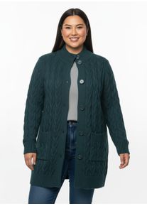 sheego Gro&szlig;e Gr&ouml;&szlig;en Longstrickjacke mit Zopfmuster, petrol, Gr&ouml;&szlig;e 54 - Damen
